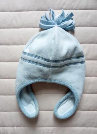Детская тёплая флисовая шапочка с бумбоном на мальчика осенняя зимняя шапка флис осень зима 1-3 меc5 фото