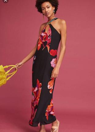 100% шелк шикарное длинное платье свободного силуэта в цветочный принт1 фото