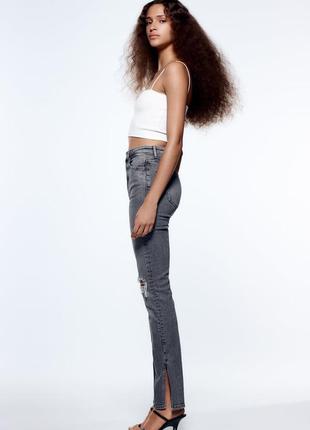 Джинсы женские zara, цвет серый😍 скинни скинни джинсы с разрезами4 фото