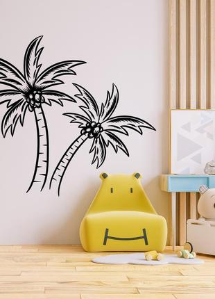 Наклейка на стену (стекло, мебель, зеркало, металл) "пальмы с кокосами"