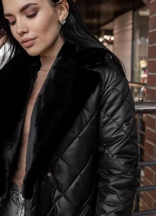 Пальто женское стеганое теплое, миди, зимнее, осеннее, весеннее, утепленное,, черное, бренд8 фото