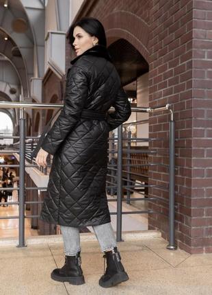 Пальто женское стеганое теплое, миди, зимнее, осеннее, весеннее, утепленное,, черное, бренд2 фото