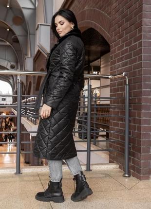 Пальто женское стеганое теплое, миди, зимнее, осеннее, весеннее, утепленное,, черное, бренд10 фото