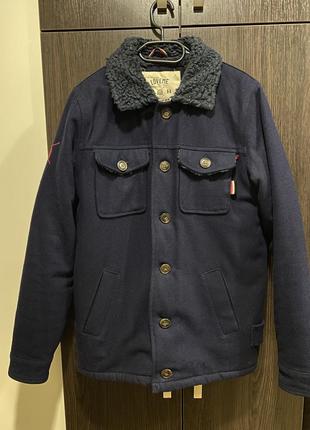 Шерстяне пальто (60% шерсті) чоловіче р. м 38 48 темно синє напівпальто зимове пальто мужское куртка2 фото