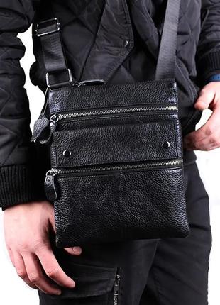 Кожаная мужская сумка через плечо черная привлекательная барсетка планшет 8s302bl польша2 фото