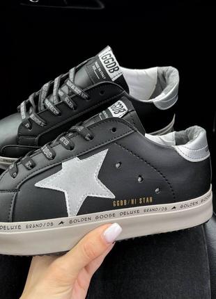 Golden goose deluxe hi star black стильные женские черные кроссовки со звездочкой на каждый день жіночі чорні кросівки2 фото