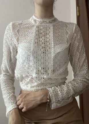 Красивезна кружевна біла блуза від h&m2 фото