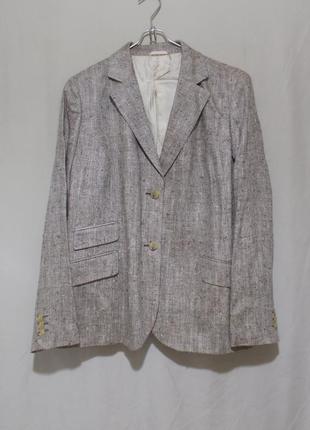Пиджак бежевый в елочку с налокотниками шелк-лен 'charles robertson' 50-52р1 фото