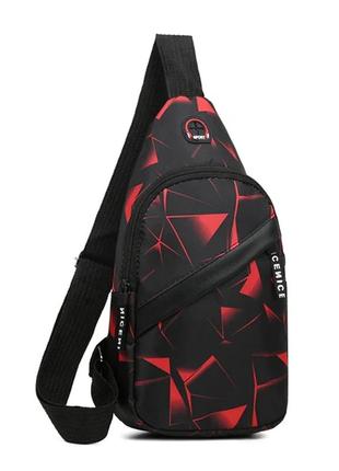 Сумка через плече чорно-червона - розмір сумки 31*16*8 см, 2 кишені зовні, та 1 в середині