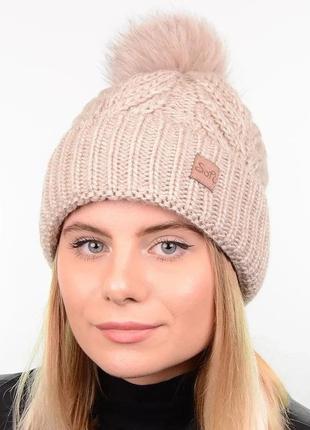 Шапка з бомбоном (помпоном)  margaret sofi 18033 бежевый