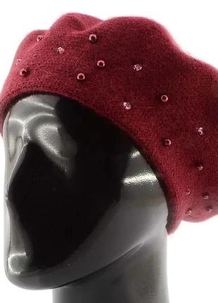 Берет ангоровый nowita айс бордовый