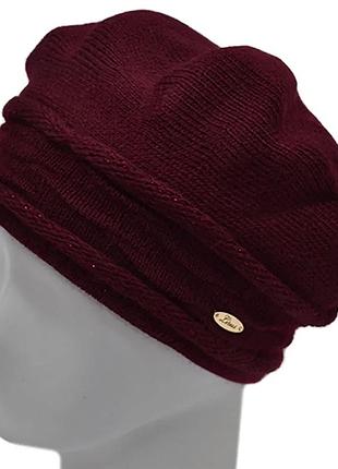 Женский двойной зимний шерстяной берет на ножке lirus даяна бордовый