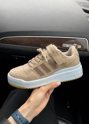 Adidas forum low beige жіночі повсякденні кросівки бежеві замша демісезон на кожен день женские бежевые повседневные кроссовки на каждый день