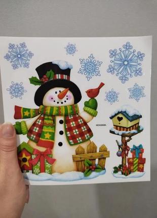 Різдвяні наклейки на вікна "сніговик та сніжинки" -  розмір наклейки 18*18см, силікон