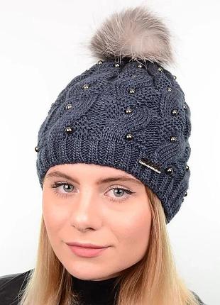 Шапка з бомбоном (помпоном)  nadin sofi 180762 джинс