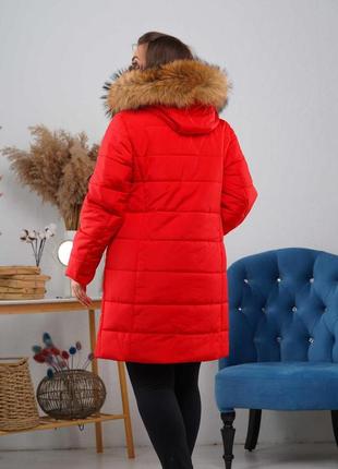 Жіноча зимова батальна куртка з натуральним хутром єнота, різні кольори. безкоштовна доставка.