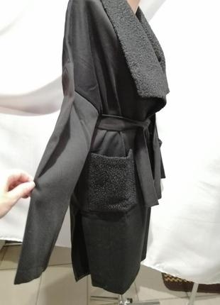 Пальто кардиган демисезон мех тедди барашек на запах пальто кардиган демісезон хутро тедді баранчик3 фото