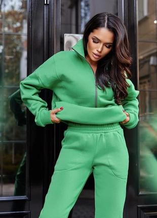 Костюм турецкая трехнить с начесом (плотность 250) цвет: серый, капучино, зеленый