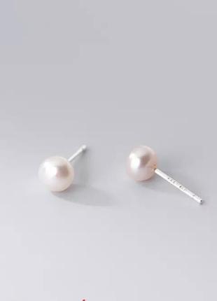 Класичні вкрутки гвоздики пусети сережки перли перлини натуральні річкові срібло 999 проби