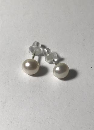 Класичні вкрутки гвоздики пусети сережки перли перлини натуральні річкові срібло 999 проби2 фото