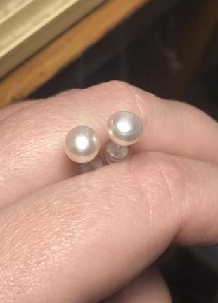 Класичні вкрутки гвоздики пусети сережки перли перлини натуральні річкові срібло 999 проби3 фото
