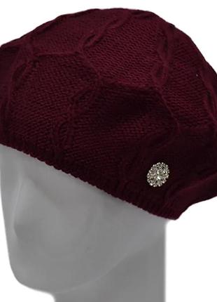 Берет женский двойной зимний красивой вязки шерстяной lirus весна бордовый