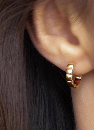 Срібні s 925 сережки позолочені золотом au 585  сержки кільця ребристі, маленькі сережки кільця