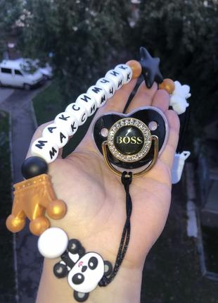 Набор : пустышка /соска и цепочка/держатель для соски «босс»