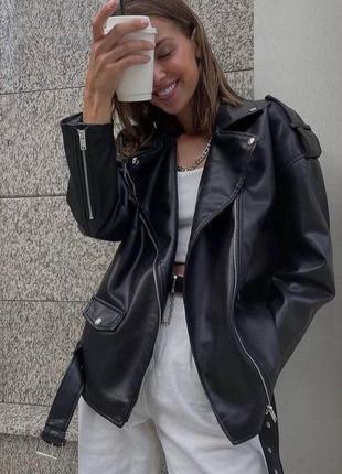 Женская черная кожаная куртка косуха мод 10.21.0053 кожанка женская эко кожа