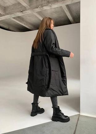 Пальто плащевка женское зимние на синтепоне чёрный цвет3 фото