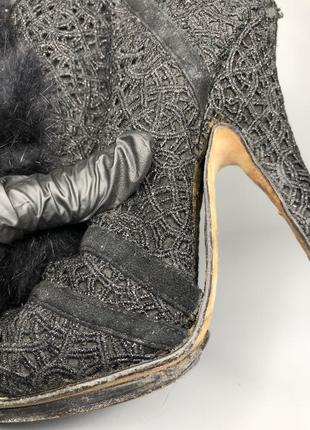 Christian dior винтажные эксклюзивные ботильоны кожаные кружевные мех ботинки под реставрацию9 фото