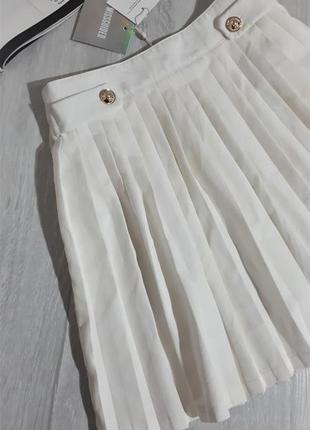 Біла міні-спідниця пліссе/біла міні спідниця/плиссе юбка5 фото