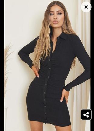 Сукня плаття туніка чорна з збірками на ґудзиках з рукавом1 фото