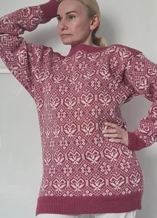 Крутий класний теплий вінтажний вовняний шерстяний светр пуловер джемпер ретро вінтаж натуральна вовна шерсть в'язаний ручна робота2 фото