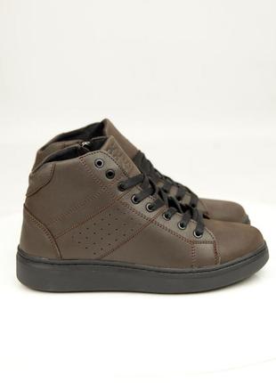 Стильні черевики підліткові для хлопчика шкіряні коричневі зимові (зима 2022-2023)4 фото