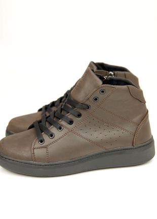 Стильні черевики підліткові для хлопчика шкіряні коричневі зимові (зима 2022-2023)2 фото