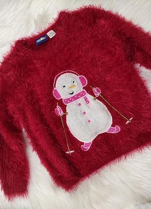 Свитер,травка,красный,девочка, 12-18 мес., 86-92 см, мягкий, теплый