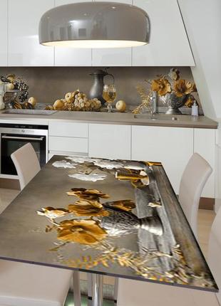 Наклейка 3д вінілова на стіл zatarga «золотий натюрморт» 650х1200 мм для будинків, квартир, столів, кофеєнь, кафе