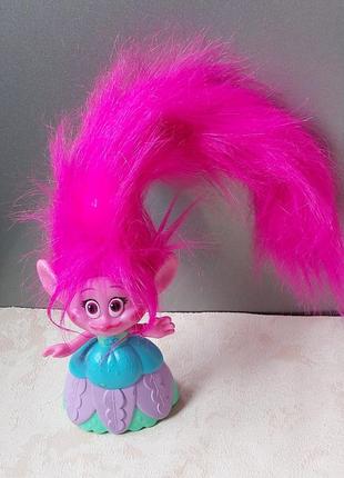 Інтерактивна іграшка троль трояндочка поппі з довгими волоссям мерехтливими
