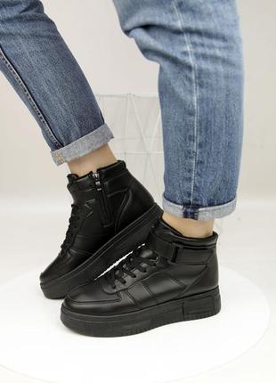 Стильные кроссовки,ботинки женские кожаные черные зимние мех+эко-кожа (зима 2022-2023)2 фото