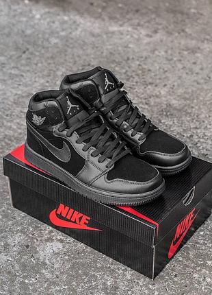 Мужские демисезонные кроссовки air jordan 1 mid "black" 🔝