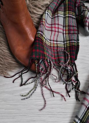 Красивый теплий осінній шарф в клітинку4 фото