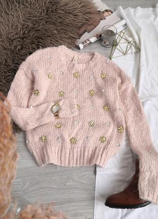 Персиковий светр травка зі стразами7 фото
