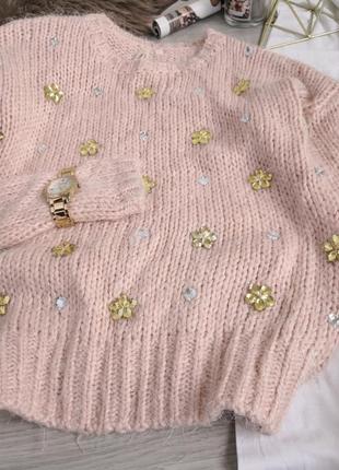 Персиковий светр травка зі стразами6 фото
