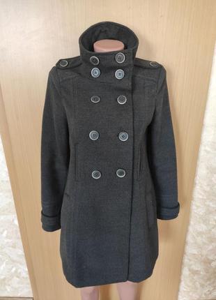 Сіре актуальне демісезонне пальто на гудзиках з високим коміром від zara7 фото
