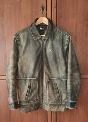 Винтажная мужская кожаная куртка tommy hilfiger vintage