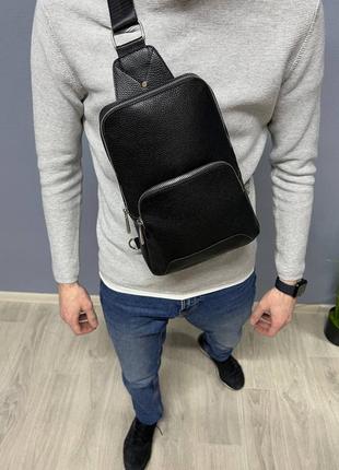 Сумка слінг з натуральної м’якої шкіри yozone black
