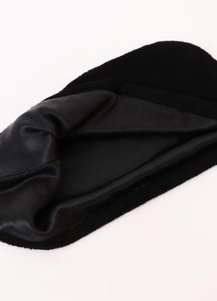 Набір шовковий 1 тюрбан-рушник + 2 рушника для обличчя. колір чорний. (натуральний шовк/махра)7 фото