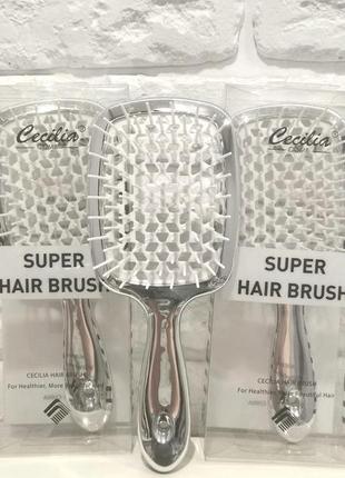 Гребінець для волосся super hair brush нова забарвлення срібло преміум якість1 фото