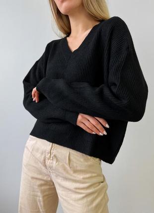 Базовый чёрный пуловер джемпер свитер1 фото